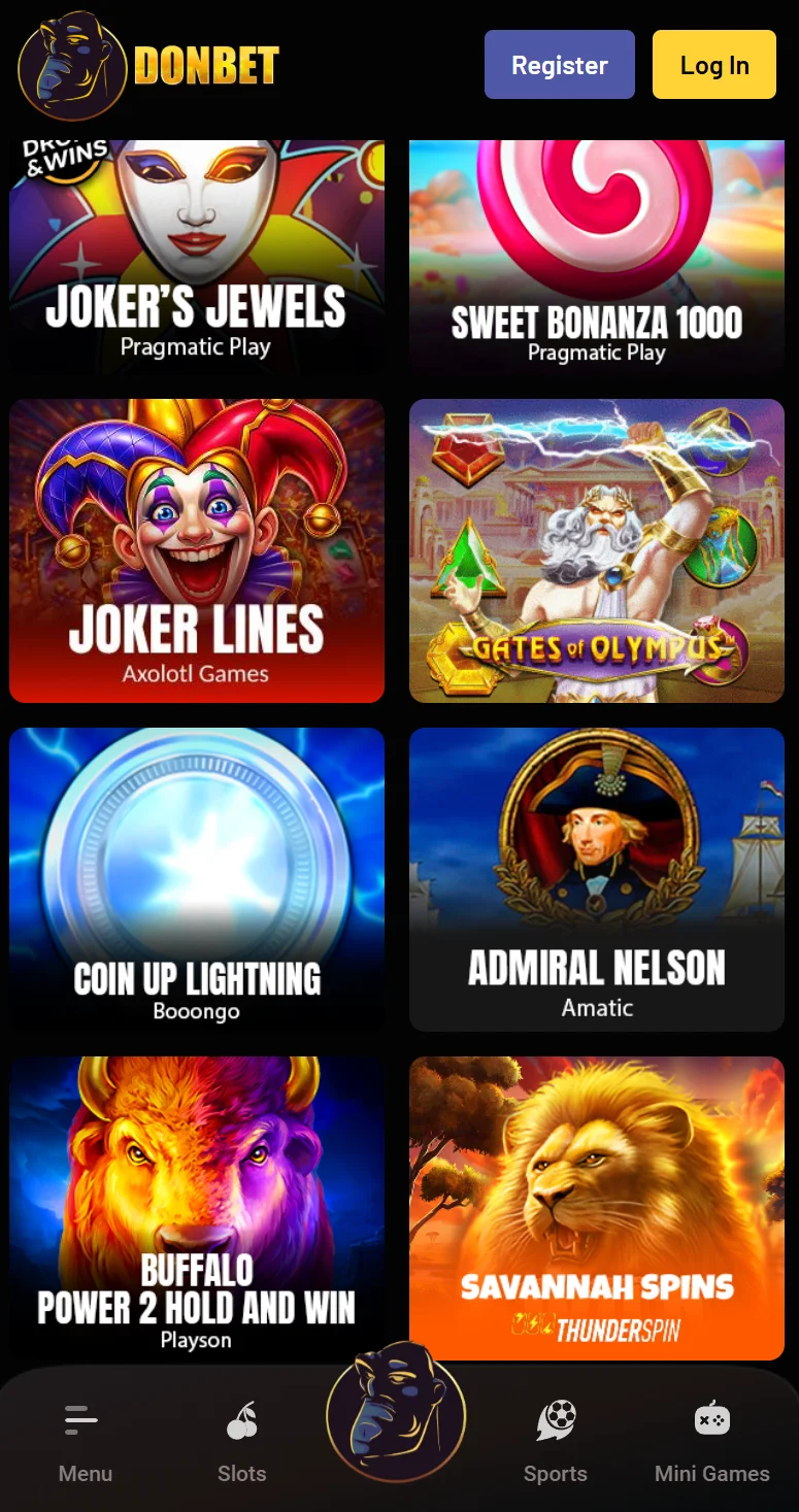 DonBet casino app slots page